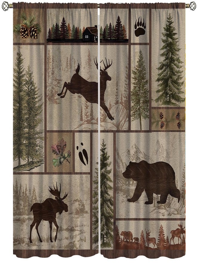YCness Retro Rustic Curtains, Wild Bear Cabin Blackout Window Treatments for Bedroom,Vintage Country Style Lodge Drapes 2 Panel Sets,42x63 Inch - Image 1